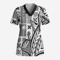 Samoa Tapa Scrub Top Siapo Mix Tatau Patterns - White - Polynesian Pride