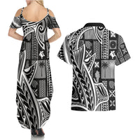 Samoa Tapa Couples Matching Summer Maxi Dress and Hawaiian Shirt Siapo Mix Tatau Patterns - Black LT7 - Polynesian Pride