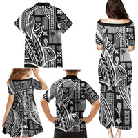 Samoa Tapa Family Matching Puletasi Dress and Hawaiian Shirt Siapo Mix Tatau Patterns - Black LT7 - Polynesian Pride