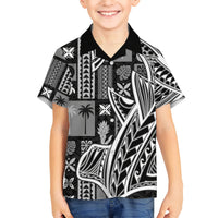 Samoa Tapa Kid Hawaiian Shirt Siapo Mix Tatau Patterns - Black LT7 Kid Black - Polynesian Pride