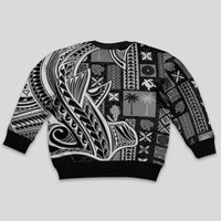 Samoa Tapa Kid Ugly Christmas Sweater Siapo Mix Tatau Patterns - Black LT7 - Polynesian Pride