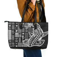 Samoa Tapa Leather Tote Bag - Siapo Mix Tatau Patterns Black LT7 - Polynesian Pride