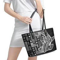 Samoa Tapa Leather Tote Bag - Siapo Mix Tatau Patterns Black LT7 - Polynesian Pride