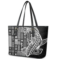 Samoa Tapa Leather Tote Bag - Siapo Mix Tatau Patterns Black LT7 - Polynesian Pride