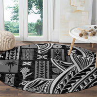 Samoa Tapa Round Carpet Siapo Mix Tatau Patterns - Black LT7 - Polynesian Pride