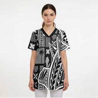 Samoa Tapa Scrub Top Siapo Mix Tatau Patterns - Black - Polynesian Pride