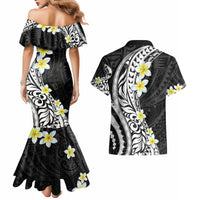 Hawaii Aloha Couples Matching Mermaid Dress and Hawaiian Shirt Plumeria Vintage - Black LT7 - Polynesian Pride