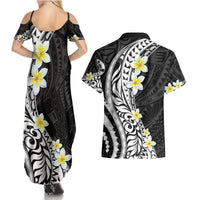 Hawaii Aloha Couples Matching Summer Maxi Dress and Hawaiian Shirt Plumeria Vintage - Black LT7 - Polynesian Pride