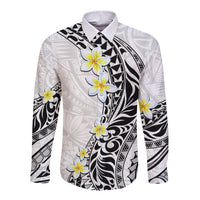 Hawaii Aloha Long Sleeve Button Shirt Plumeria Vintage - White LT7 Unisex White - Polynesian Pride