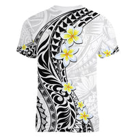 Hawaii Aloha Women V Neck T Shirt Plumeria Vintage - White LT7 - Polynesian Pride