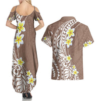 Hawaii Aloha Couples Matching Summer Maxi Dress and Hawaiian Shirt Plumeria Vintage - Brown LT7 - Polynesian Pride