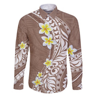 Hawaii Aloha Family Matching Mermaid Dress and Hawaiian Shirt Plumeria Vintage - Brown LT7 Dad's Shirt - Long Sleeve Brown - Polynesian Pride