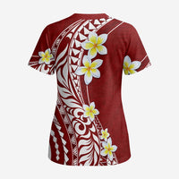 Hawaii Aloha Scrub Top Plumeria Vintage - Crimson - Polynesian Pride