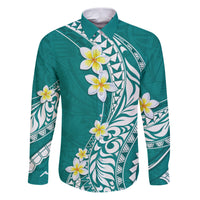 Hawaii Aloha Family Matching Puletasi Dress and Hawaiian Shirt Plumeria Vintage - Teal LT7 Dad's Shirt - Long Sleeve Teal - Polynesian Pride