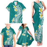 Hawaii Aloha Family Matching Tank Maxi Dress and Hawaiian Shirt Plumeria Vintage - Teal LT7 - Polynesian Pride