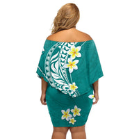 Hawaii Aloha Off Shoulder Short Dress Plumeria Vintage - Teal LT7 - Polynesian Pride