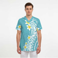 Hawaii Aloha Scrub Top Plumeria Vintage - Turquoise - Polynesian Pride