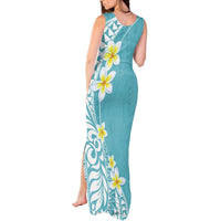 Hawaii Aloha Tank Maxi Dress Plumeria Vintage - Turquoise LT7 - Polynesian Pride