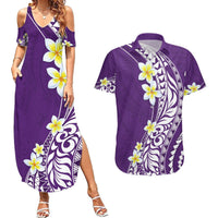 Hawaii Aloha Couples Matching Summer Maxi Dress and Hawaiian Shirt Plumeria Vintage - Violet LT7 Violet - Polynesian Pride