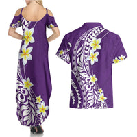Hawaii Aloha Couples Matching Summer Maxi Dress and Hawaiian Shirt Plumeria Vintage - Violet LT7 - Polynesian Pride