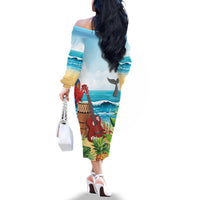 Aloha Honolulu Festival Family Matching Off The Shoulder Long Sleeve Dress and Hawaiian Shirt Ukulele By The Shore