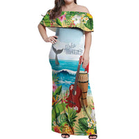 Aloha Honolulu Festival Off Shoulder Maxi Dress Ukulele By The Shore LT7 Women Art - Polynesian Pride