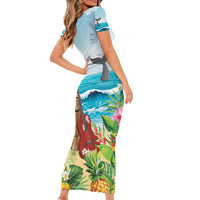 Aloha Honolulu Festival Short Sleeve Bodycon Dress Ukulele By The Shore