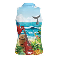 Aloha Honolulu Festival Women Sleeveless Polo Shirt Ukulele By The Shore