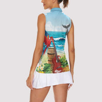 Aloha Honolulu Festival Women Sleeveless Polo Shirt Ukulele By The Shore