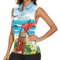 Aloha Honolulu Festival Women Sleeveless Polo Shirt Ukulele By The Shore