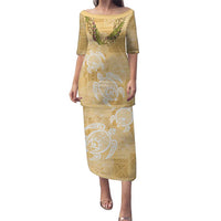 Aloha Honolulu Festival Puletasi Hawaii Kapa Mix Flowers Lei LT7 Long Dress Yellow - Polynesian Pride