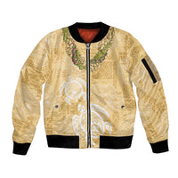Aloha Honolulu Festival Sleeve Zip Bomber Jacket Hawaii Kapa Mix Flowers Lei LT7 Unisex Yellow - Polynesian Pride