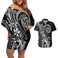 Polynesia Beach Volleyball Personalized Couples Matching Off Shoulder Short Dress and Hawaiian Shirt Basic LT7 Black - Polynesian Pride