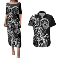 Polynesia Beach Volleyball Personalized Couples Matching Puletasi and Hawaiian Shirt Basic LT7 Black - Polynesian Pride