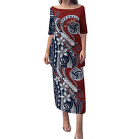 Polynesia Beach Volleyball Personalized Puletasi Special LT7 Long Dress Red Blue - Polynesian Pride