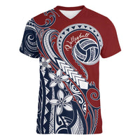 Polynesia Beach Volleyball Personalized Women V-Neck T-Shirt Special LT7 Female Red Blue - Polynesian Pride