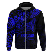 Custom Fathers Day Polynesian Hoodie Best Dad Ever Blue LT7 Zip Hoodie Blue - Polynesian Pride