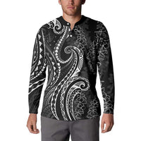 Polynesia Plumeria Lei Button Sweatshirt Black Curves Motif LT7 - Polynesian Pride