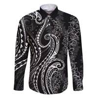 Polynesia Plumeria Lei Family Matching Long Sleeve Bodycon Dress and Hawaiian Shirt Black Curves Motif