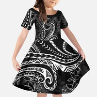 Polynesia Plumeria Lei Family Matching Off The Shoulder Long Sleeve Dress and Hawaiian Shirt Black Curves Motif