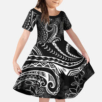 Polynesia Plumeria Lei Family Matching Short Sleeve Bodycon Dress and Hawaiian Shirt Black Curves Motif