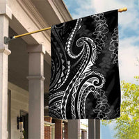 Polynesia Plumeria Lei Garden Flag Black Curves Motif