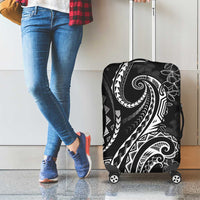 Polynesia Plumeria Lei Luggage Cover Black Curves Motif