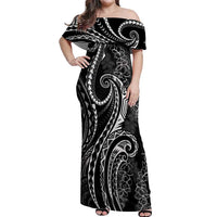Polynesia Plumeria Lei Off Shoulder Maxi Dress Black Curves Motif