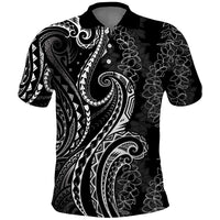 Polynesia Plumeria Lei Polo Shirt Black Curves Motif