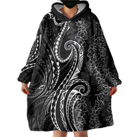 Polynesia Plumeria Lei Wearable Blanket Hoodie Black Curves Motif LT7 - Polynesian Pride