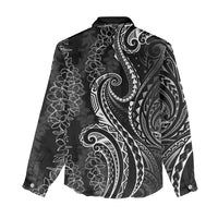 Polynesia Plumeria Lei Women Casual Shirt Black Curves Motif