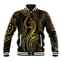 Polynesia Plumeria Lei Baseball Jacket Black Gold Curves Motif LT7 Unisex Gold - Polynesian Pride