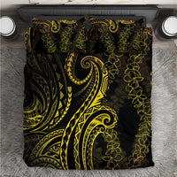 Polynesia Plumeria Lei Bedding Set Black Gold Curves Motif