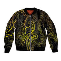 Polynesia Plumeria Lei Bomber Jacket Black Gold Curves Motif